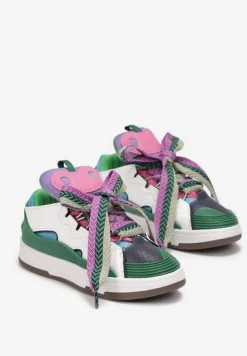Zielone Sneakersy z Dekoracyjnym Sznurowaniem i Wstawką na Języku Cristen