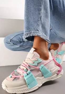 Zielone Sneakersy z Ozdobnym Sznurowaniem i Taśmami Larvel