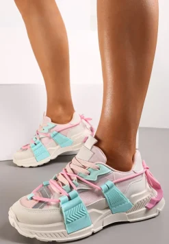 Zielone Sneakersy z Ozdobnym Sznurowaniem i Taśmami Larvel