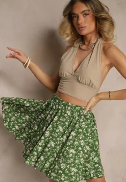 Zielone Spódnico-Szorty High Waist w Kwiaty Sunevra