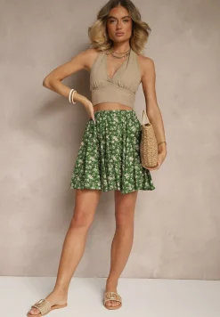 Zielone Spódnico-Szorty High Waist w Kwiaty Sunevra