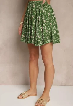 Zielone Spódnico-Szorty High Waist w Kwiaty Sunevra