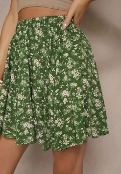 Zielone Spódnico-Szorty High Waist w Kwiaty Sunevra