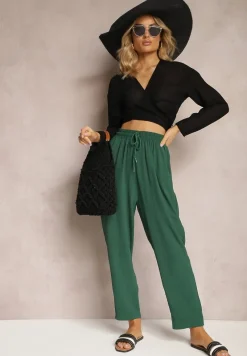 Zielone Spodnie o Luźnym Fasonie ze Sznurkiem i Gumką w Talii Enivea
