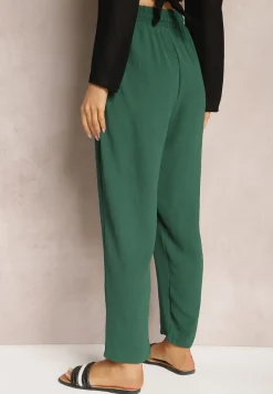Zielone Spodnie o Luźnym Fasonie ze Sznurkiem i Gumką w Talii Enivea