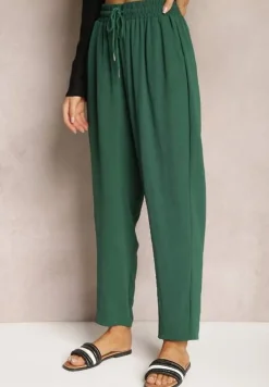 Zielone Spodnie o Luźnym Fasonie ze Sznurkiem i Gumką w Talii Enivea