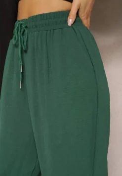 Zielone Spodnie o Luźnym Fasonie ze Sznurkiem i Gumką w Talii Enivea