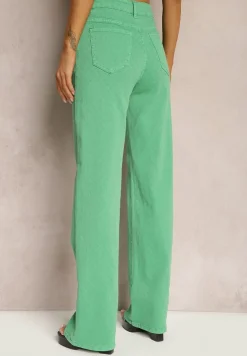 Zielone Szerokie Jeansy z Bawełnianej Tkaniny Plumeti High Waist Rrisa
