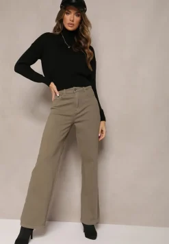 Zielone Szerokie Spodnie High Waist Inthini