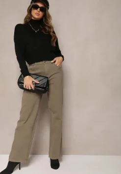 Zielone Szerokie Spodnie High Waist Inthini