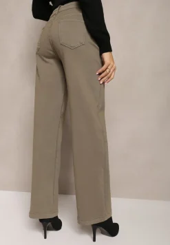 Zielone Szerokie Spodnie High Waist Inthini