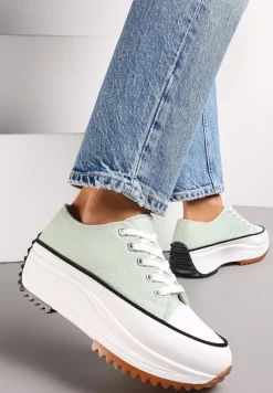 Zielone Sznurowane Trampki Przed Kostkę Na Platformie Camely