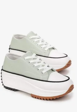 Zielone Sznurowane Trampki Przed Kostkę Na Platformie Camely