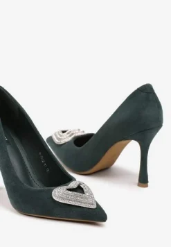 Zielone Szpilki Ozdobione Cyrkoniową Aplikacją Komisa