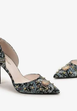 Zielone Szpilki z Noskiem w Szpic z Oryginalnym Wzorem z Cyrkoniami i Nitami Alfiratte