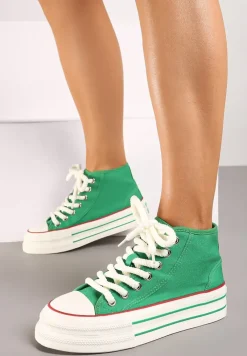 Zielone Trampki na Platformie za Kostkę z Grubymi Sznurowadłami Effime