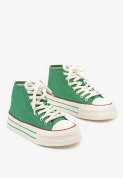 Zielone Trampki na Platformie za Kostkę z Grubymi Sznurowadłami Effime