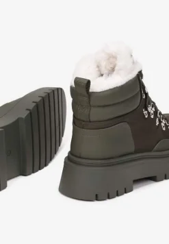 Zielone Traperki Sznurowane z Futerkiem Henna