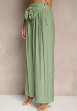 Zielone Wiskozowe Spodnie High Waist o Szerokim Kroju Aranisa
