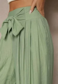 Zielone Wiskozowe Spodnie High Waist o Szerokim Kroju Aranisa