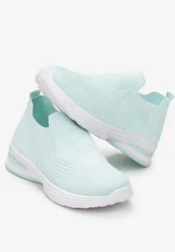 Zielone Wsuwane Buty Sportowe na Płaskiej Podeszwie Sheina