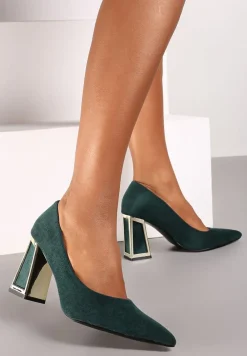 Zielone Wsuwane Czółenka z Ekozamszu na Stożkowym Obcasie Nevinara