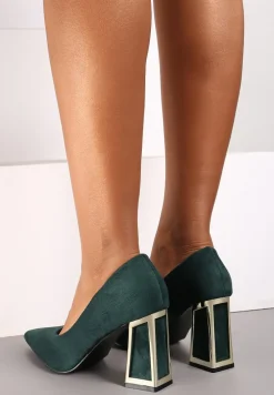 Zielone Wsuwane Czółenka z Ekozamszu na Stożkowym Obcasie Nevinara