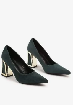 Zielone Wsuwane Czółenka z Ekozamszu na Stożkowym Obcasie Nevinara