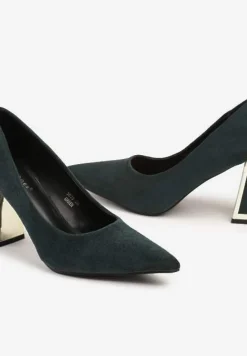 Zielone Wsuwane Czółenka z Ekozamszu na Stożkowym Obcasie Nevinara