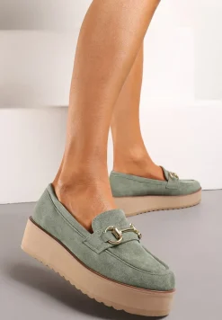 Zielone Wsuwane Mokasyny na Grubej Podeszwie Berilla