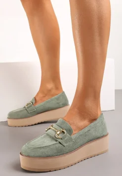 Zielone Wsuwane Mokasyny na Grubej Podeszwie Berilla