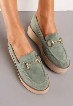 Zielone Wsuwane Mokasyny na Grubej Podeszwie Berilla