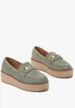 Zielone Wsuwane Mokasyny na Grubej Podeszwie Berilla