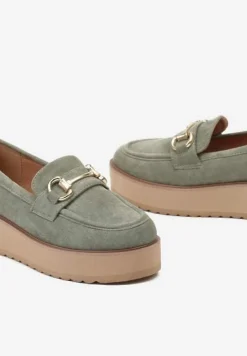 Zielone Wsuwane Mokasyny na Grubej Podeszwie Berilla