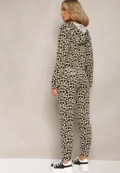 Zielono-Beżowy Welurowy Komplet Dresowy w Panterkowy Wzór Arvile