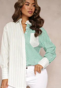 Zielono-Biała Koszula Oversize w Paski Issele