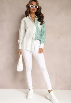 Zielono-Biała Koszula Oversize w Paski Issele