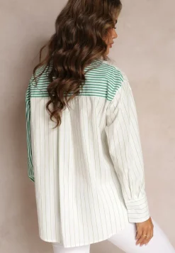 Zielono-Biała Koszula Oversize w Paski Issele
