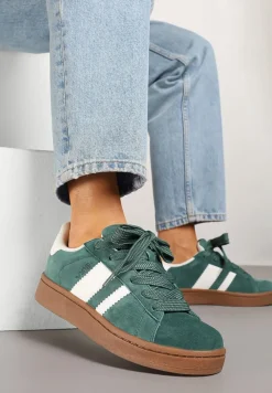 Zielono-Białe Sneakersy Typu Kultowe Tenisówki Zdobione Paskami Nevellise