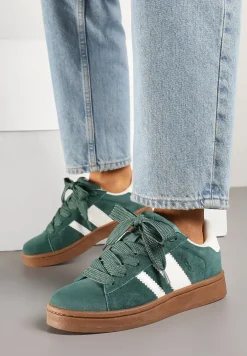 Zielono-Białe Sneakersy Typu Kultowe Tenisówki Zdobione Paskami Nevellise