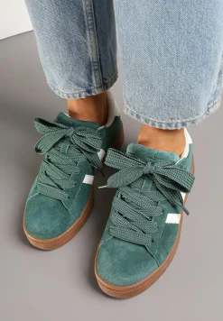 Zielono-Białe Sneakersy Typu Kultowe Tenisówki Zdobione Paskami Nevellise