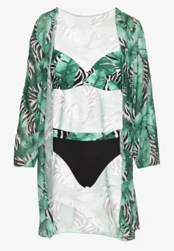 Zielono-Czarne Bikini Majtki Figi Biustonosz i Siateczkowa Narzutka Folanisse