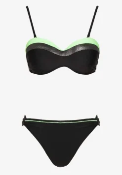 Zielono-Czarne Bikini z Metaliczną Nicią Usztywniany Biustonosz i Figi Mitelle