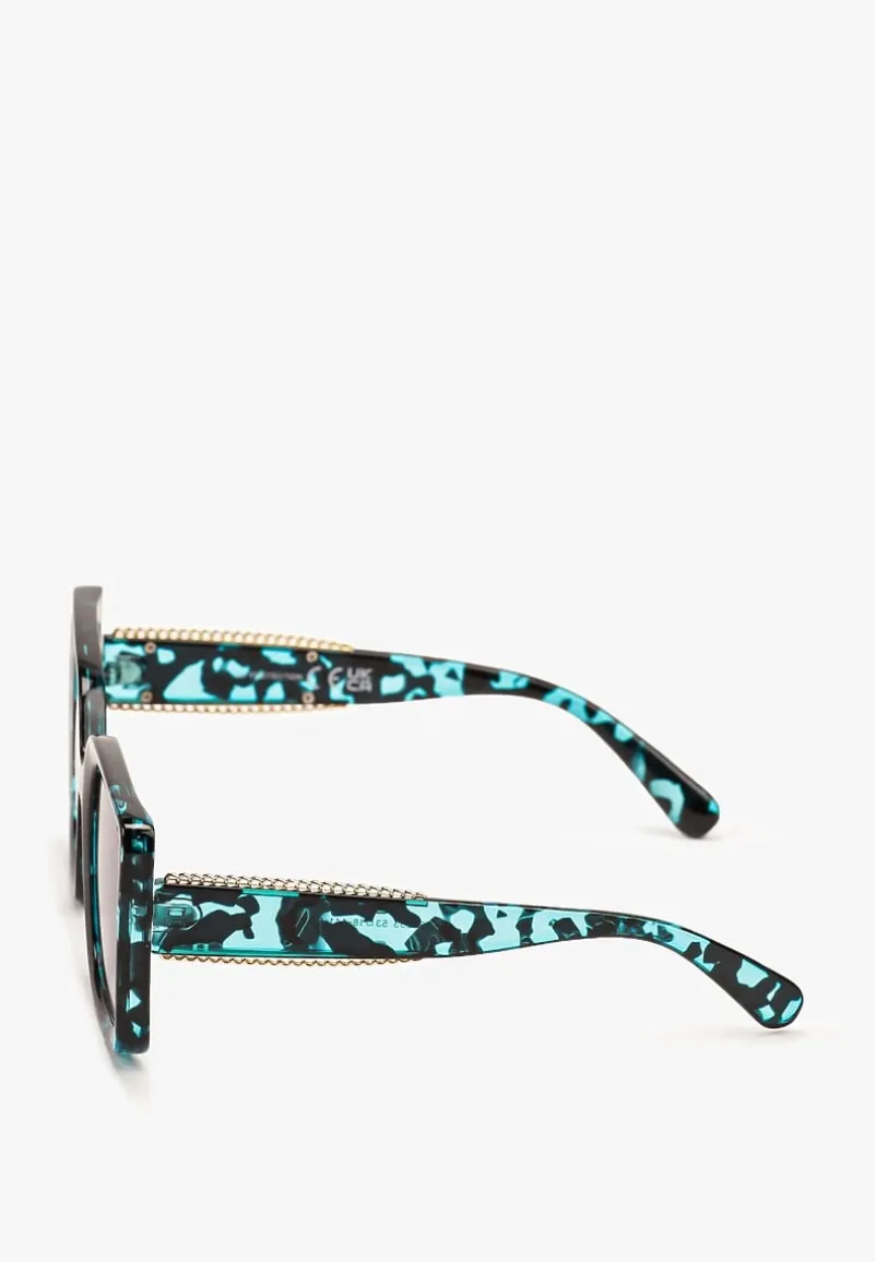 Zielono-Czarne Okulary Przeciwsłoneczne z Filtrem UV I Kwadratowymi Szkłami Kormio