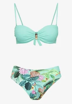 Zielono-Niebieskie Bikini Majtki Figi i Biustonosz z Metalicznymi Aplikacjami Natorea