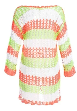 Zielono-Pomarańczowa Tunika Plażowa z Szydełkowej Bawełny Tiamoon