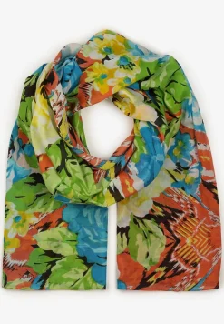 Zielono-Pomarańczowy Bawełniany Szalik Apaszka z Modnym Wzorem Xorria