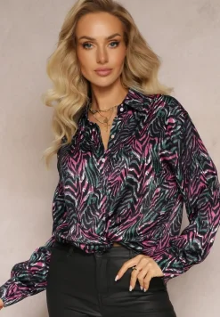 Zielono-Różowa Koszula Ozdobiona Abstrakcyjnym Wzorem Talimesse