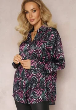 Zielono-Różowa Koszula Ozdobiona Abstrakcyjnym Wzorem Talimesse