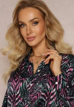 Zielono-Różowa Koszula Ozdobiona Abstrakcyjnym Wzorem Talimesse